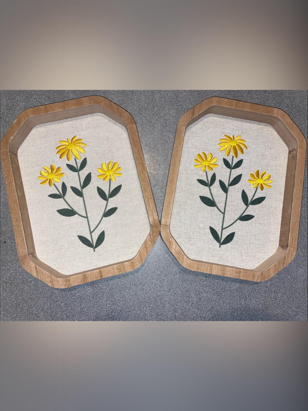 Set of 2 Yellow Floral Wood-Trim Wall Plaques